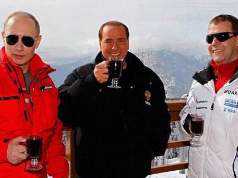 Putin şi Medvedev la ski cu Berlusconi
