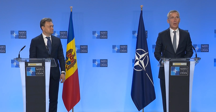 Șeful NATO, Stoltenberg la briefingul comun cu premierul Recean: „NATO susține Moldova, cerem Rusiei să își retragă forțele de pe teritoriul vostru, puteți conta pe asistența noastră”